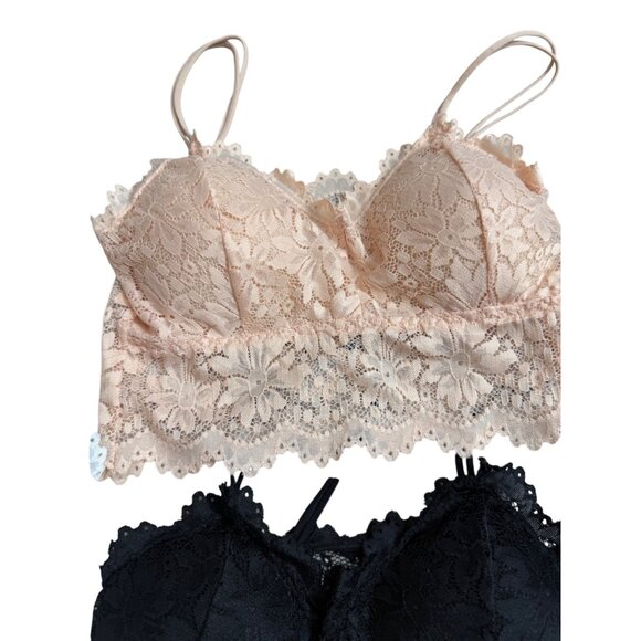 Lace Bralette Set Of 3 White Peach & Black Colors Floral Design Women One Size - Picture 9 of 16
